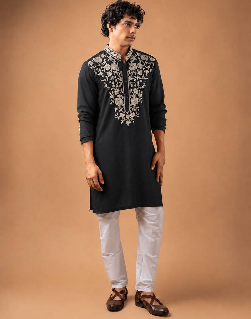 Smart and graceful black color viscose silk men's ceremonial attire