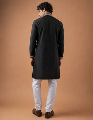 Smart and graceful black color viscose silk men's ceremonial attire 2