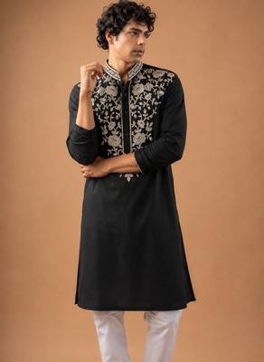 Smart and graceful black color viscose silk men's ceremonial attire 3