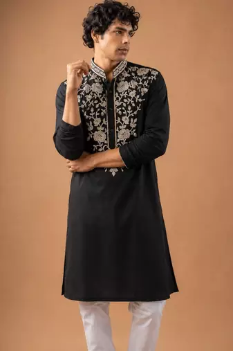 Smart and graceful black color viscose silk men's ceremonial attire