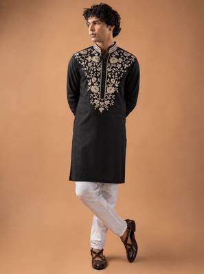 Smart and graceful black color viscose silk men's ceremonial attire 4