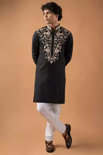 Smart and graceful black color viscose silk men's ceremonial attire