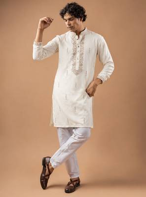 Smart and graceful white color viscose silk men's ceremonial attire 1