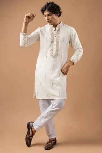 Smart and graceful white color viscose silk men's ceremonial attire