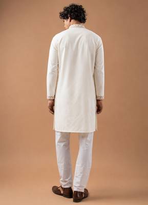 Smart and graceful white color viscose silk men's ceremonial attire 2