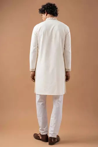 Smart and graceful white color viscose silk men's ceremonial attire