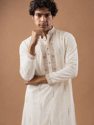 Smart and graceful white color viscose silk men's ceremonial attire 3