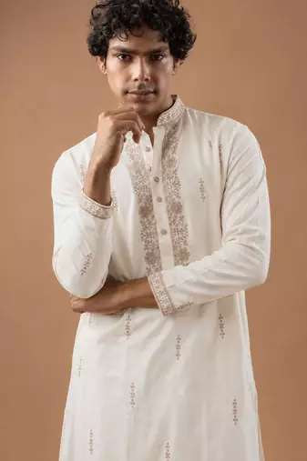 Smart and graceful white color viscose silk men's ceremonial attire
