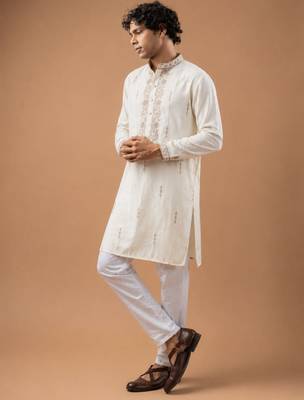 Smart and graceful white color viscose silk men's ceremonial attire 4