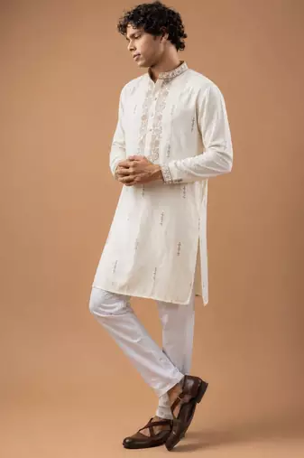 Smart and graceful white color viscose silk men's ceremonial attire
