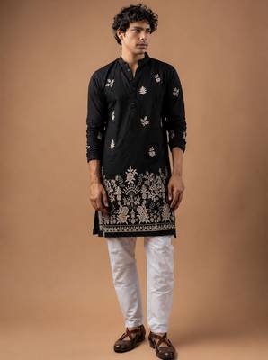 Smart and graceful black color viscose silk men's ceremonial attire 1