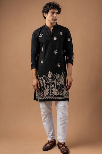 Smart and graceful black color viscose silk men's ceremonial attire