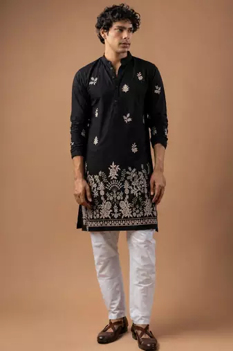 Smart and graceful black color viscose silk men's ceremonial attire