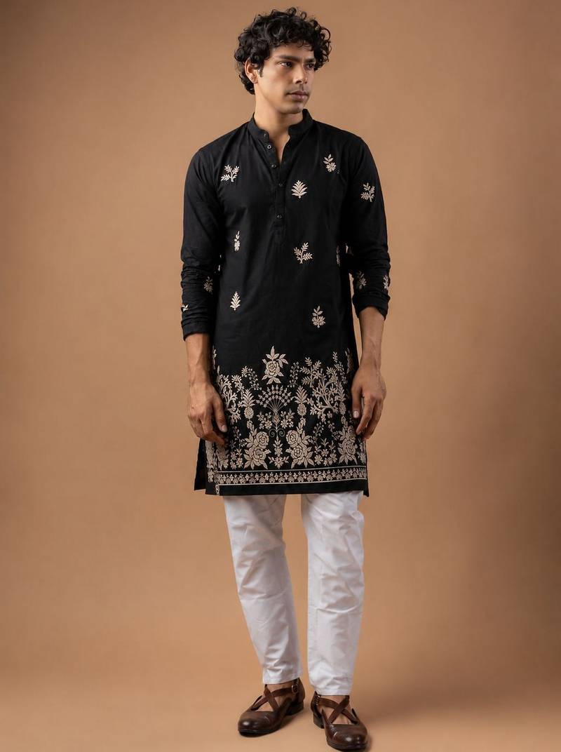 Smart and graceful black color viscose silk men's ceremonial attire