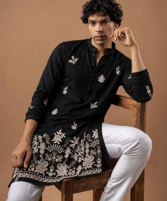 Smart and graceful black color viscose silk men's ceremonial attire 3