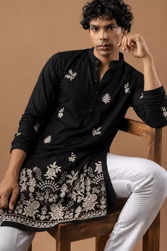 Smart and graceful black color viscose silk men's ceremonial attire