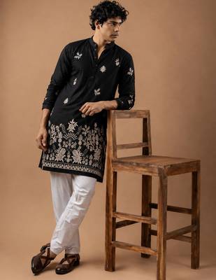 Smart and graceful black color viscose silk men's ceremonial attire 4