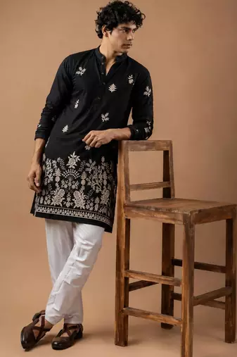 Smart and graceful black color viscose silk men's ceremonial attire