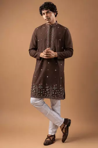Smart and graceful brown color viscose silk men's ceremonial attire