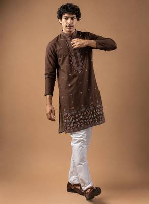Smart and graceful brown color viscose silk men's ceremonial attire 4