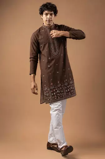 Smart and graceful brown color viscose silk men's ceremonial attire