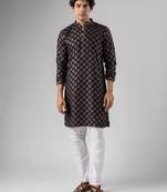 Black color rayon fabric designer embroidered ethnic kurta payjama for men's traditional looks