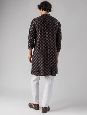 Black color rayon fabric designer embroidered ethnic kurta payjama for men's traditional looks 2