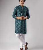 Petrol blue color rayon fabric designer embroidered ethnic kurta payjama for men's traditional looks