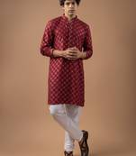 Maroon color rayon fabric designer embroidered ethnic kurta payjama for men's traditional looks