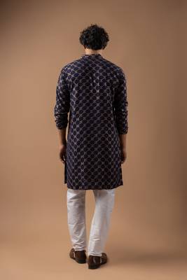 Blue color rayon fabric designer embroidered ethnic kurta payjama for men's traditional looks 2