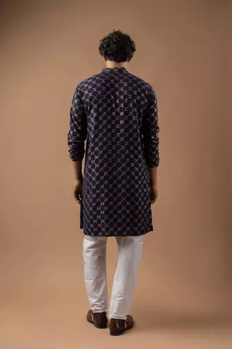 Blue color rayon fabric designer embroidered ethnic kurta payjama for men's traditional looks