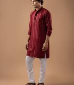 Maroon color rayon fabric designer embroidered ethnic kurta payjama for men's traditional looks
