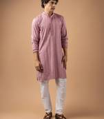 Mauve pink color rayon fabric designer embroidered ethnic kurta payjama for men's traditional looks