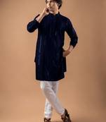 Navy blue color rayon fabric designer embroidered ethnic kurta payjama for men's traditional looks