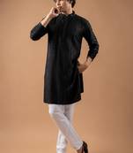 Black color rayon fabric designer embroidered ethnic kurta payjama for men's traditional looks
