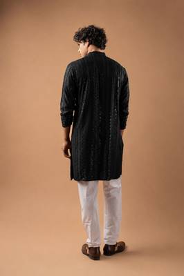 Black color rayon fabric designer embroidered ethnic kurta payjama for men's traditional looks 2