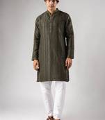 Mehandi green color rayon fabric designer embroidered ethnic kurta payjama for men's traditional looks