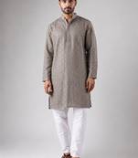 Grey color rayon fabric designer embroidered ethnic kurta payjama for men's traditional looks