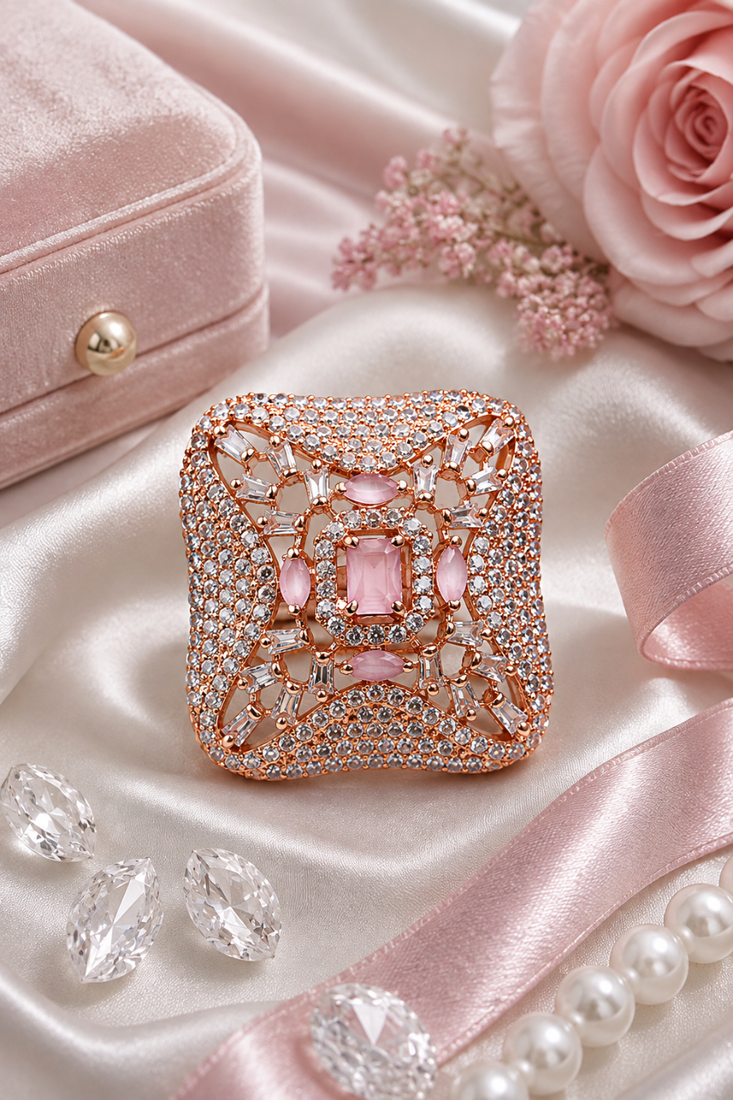 Rose Gold Blush CZ Adjustable Ring