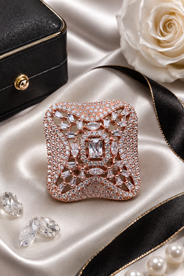 Rose gold crystal cz adjustable ring 1