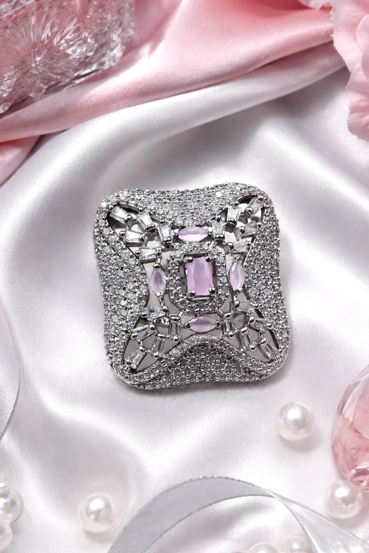 Rhodium blush cz adjustable ring