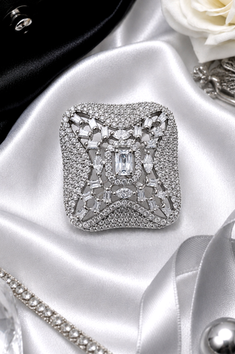Rhodium crystal cz adjustable ring