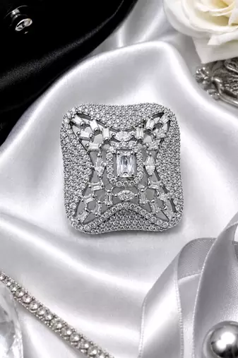 Rhodium crystal cz adjustable ring