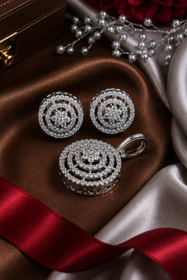 Rhodium floral cz pendant set 1