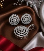 Rhodium floral cz pendant set