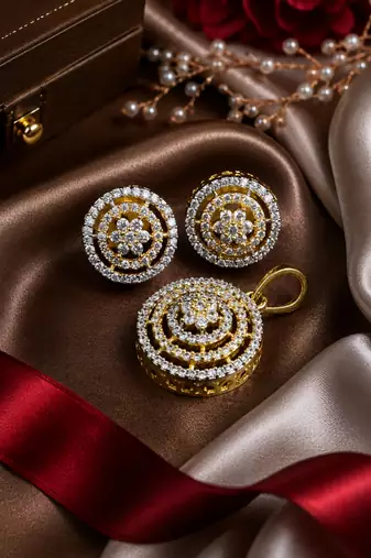 Gold floral cz pendant set