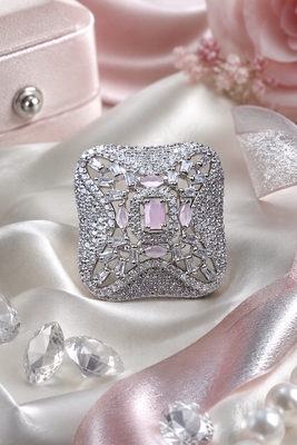 Rhodium blush cz adjustable ring 2