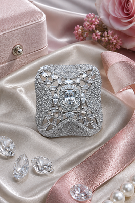 Rhodium crystal cz adjustable ring 2