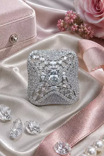 Rhodium crystal cz adjustable ring