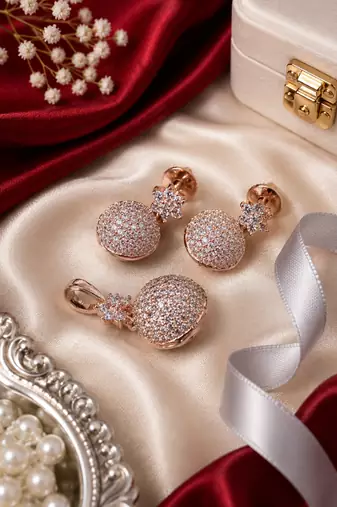 Rose Gold Pavé CZ Pendant Set
